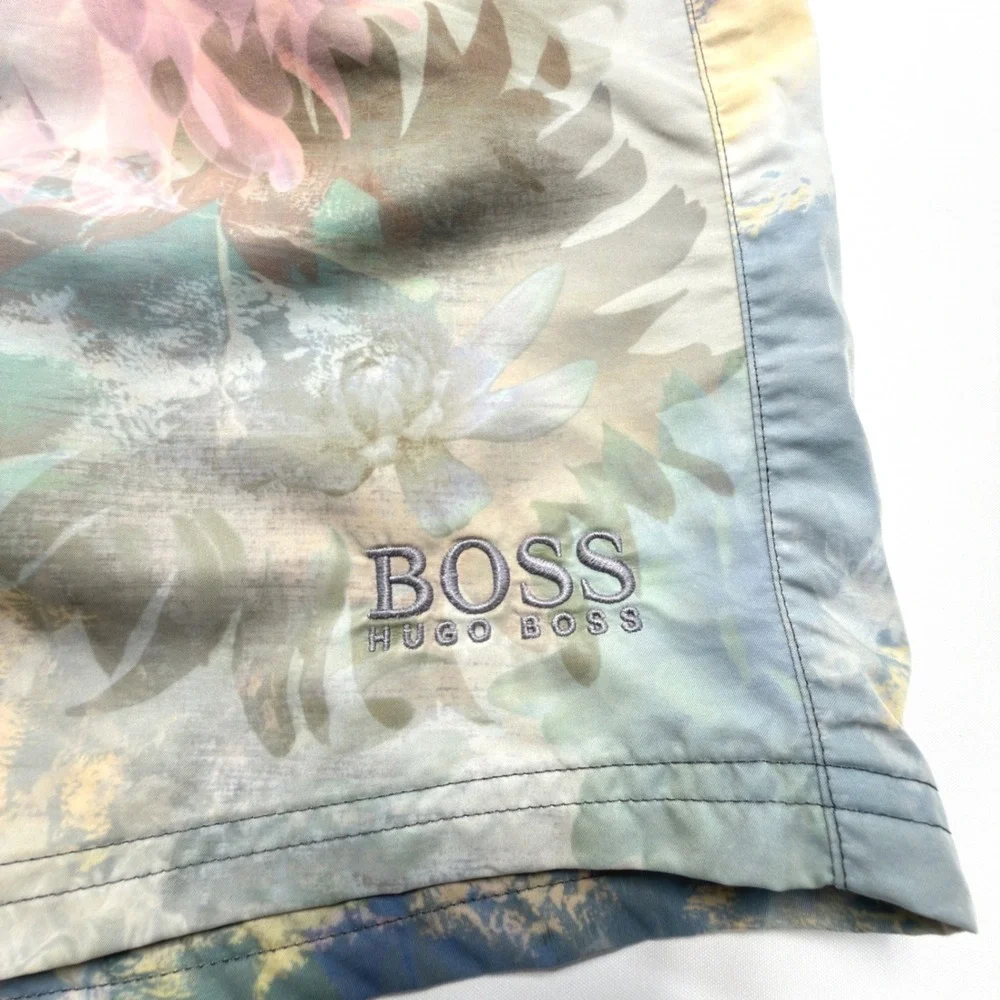 BOSS Hugo Boss Floral Swim Trunks Men's XL Pastel Board Shorts Zip Pockets